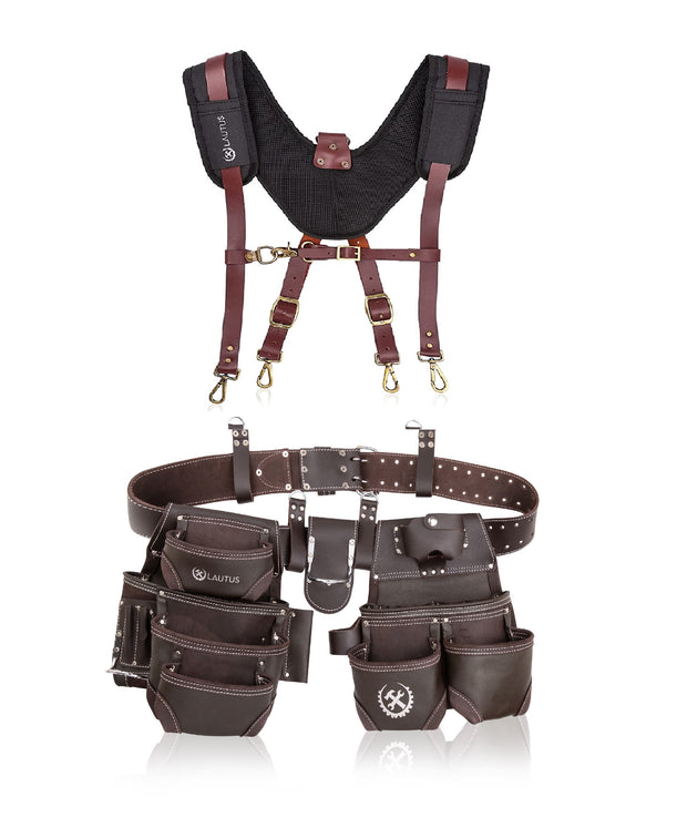 Oiled Tanned Tool Belt with Leather Suspender Vest