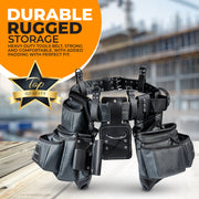 LAUTUS Heavy Duty Top Grain Leather and Nylon Tool Belt for Framers, Carpenters & Electricians, 22 Pockets, Hammer Holder, 4 D-Rings