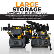 LAUTUS Heavy Duty Top Grain Leather and Nylon Tool Belt for Framers, Carpenters & Electricians, 22 Pockets, Hammer Holder, 4 D-Rings