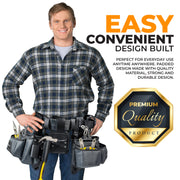 LAUTUS Heavy Duty Top Grain Leather and Nylon Tool Belt for Framers, Carpenters & Electricians, 22 Pockets, Hammer Holder, 4 D-Rings