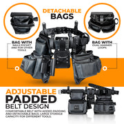 LAUTUS Heavy Duty Top Grain Leather and Nylon Tool Belt for Framers, Carpenters & Electricians, 22 Pockets, Hammer Holder, 4 D-Rings