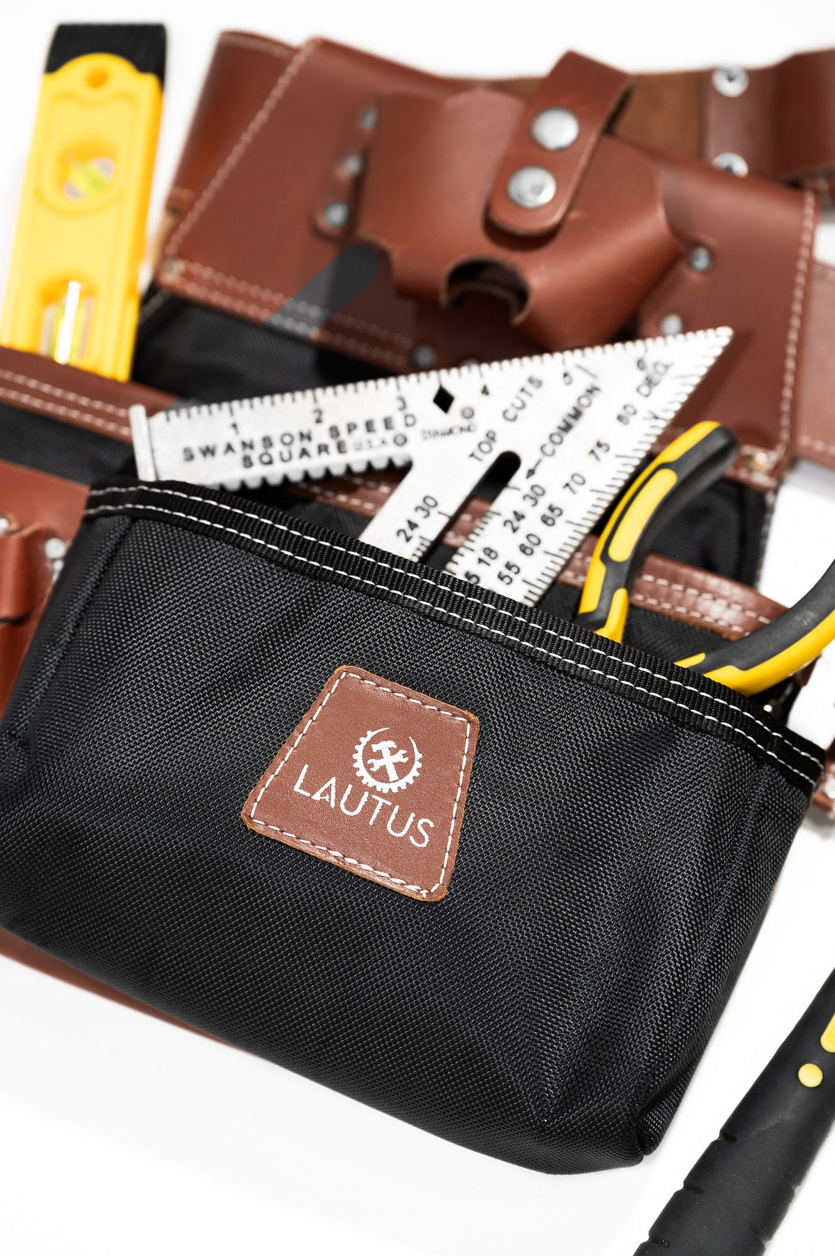 LAUTUS Leather Tool Belt Rig - 100% Oil Tanned Leather With 8 Pockets, Hammer Holder, Adjustable Waist - View #2