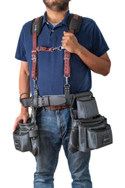 HEAVY DUTY LEATHER PADDED TOOL BELT SUSPENDERS WITH CHEST STRAP