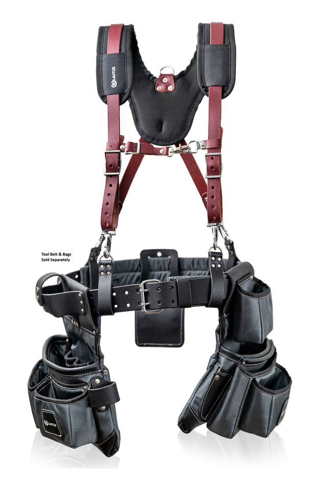 LAUTUS Heavy Duty Top Grain Leather and Nylon Tool Belt for Framers, Carpenters & Electricians, 22 Pockets, Hammer Holder, 4 D-Rings