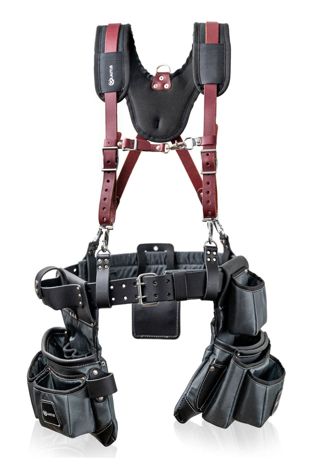 LAUTUS Heavy Duty Top Grain Leather and Nylon Tool Belt for Framers, Carpenters & Electricians, 22 Pockets, Hammer Holder, 4 D-Rings