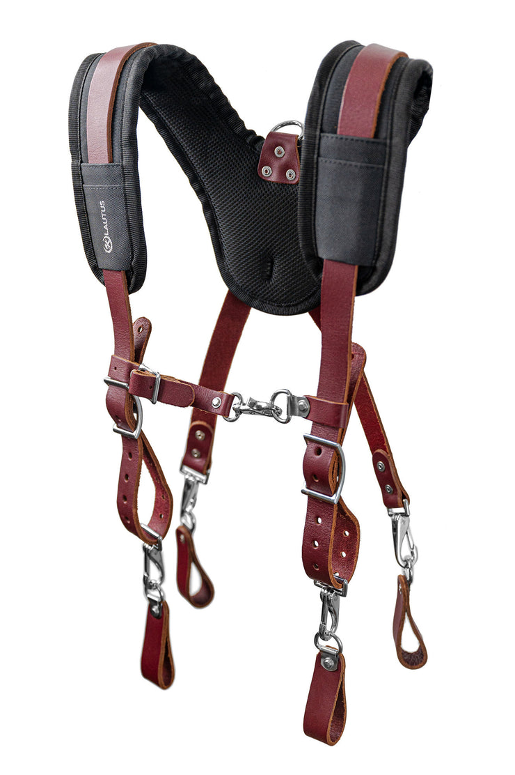 HEAVY DUTY LEATHER PADDED TOOL BELT SUSPENDERS WITH CHEST STRAP