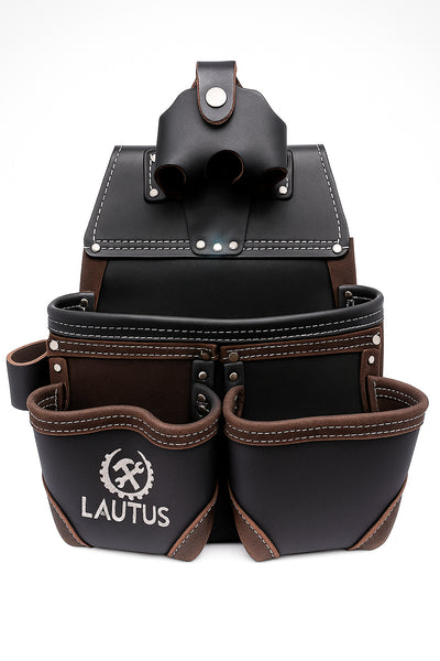 LAUTUS Oil Tanned Leather Tool Pouch Bag with Tape Measure Holder |Brown |Carpenter, Construction, Framers, Handyman | Construction Grade Leather|
