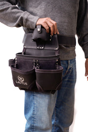 LAUTUS Oil Tanned Leather Tool Pouch Bag with Tape Measure Holder |Brown |Carpenter, Construction, Framers, Handyman | Construction Grade Leather|