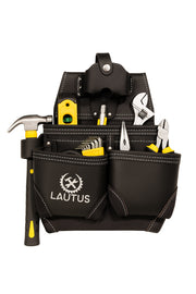 LAUTUS Oil Tanned Leather Tool Pouch Bag with Tape Measure Holder |Brown |Carpenter, Construction, Framers, Handyman | Construction Grade Leather|