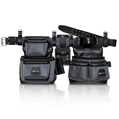 LAUTUS Heavy Duty Top Grain Leather and Nylon Tool Belt for Framers, Carpenters & Electricians, 22 Pockets, Hammer Holder, 4 D-Rings