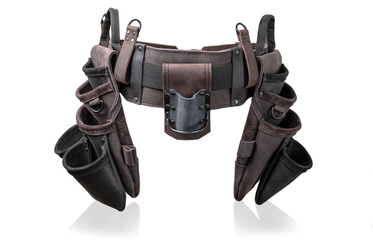 LAUTUS Heavy Duty Top Grain Leather Tool Belt for Framers, Carpenters & Electricians, 18 Pockets, Hammer Holder, 2 D-Rings, 2 Loops, Tape Measure Clip, Thick Belt