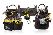 LAUTUS Heavy Duty Top Grain Leather Tool Belt for Framers, Carpenters & Electricians, 18 Pockets, Hammer Holder, 2 D-Rings, 2 Loops, Tape Measure Clip, Thick Belt