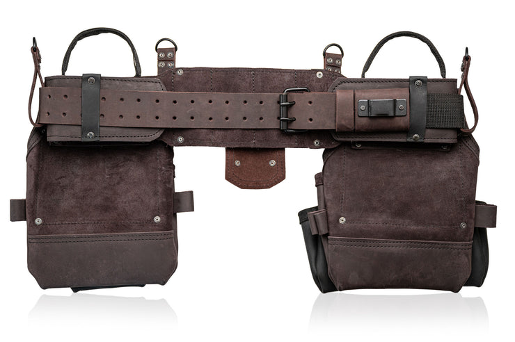 LAUTUS Heavy Duty Top Grain Leather Tool Belt for Framers, Carpenters & Electricians, 18 Pockets, Hammer Holder, 2 D-Rings, 2 Loops, Tape Measure Clip, Thick Belt