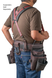 LAUTUS Heavy Duty Top Grain Leather Tool Belt for Framers, Carpenters & Electricians, 18 Pockets, Hammer Holder, 2 D-Rings, 2 Loops, Tape Measure Clip, Thick Belt