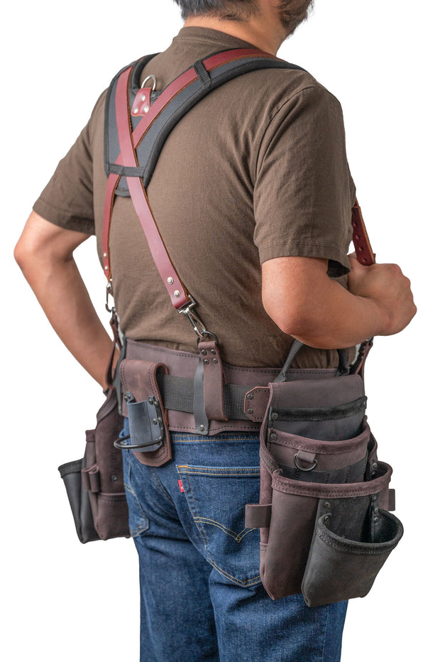 LAUTUS Heavy Duty Top Grain Leather Tool Belt for Framers, Carpenters & Electricians, 18 Pockets, Hammer Holder, 2 D-Rings, 2 Loops, Tape Measure Clip, Thick Belt